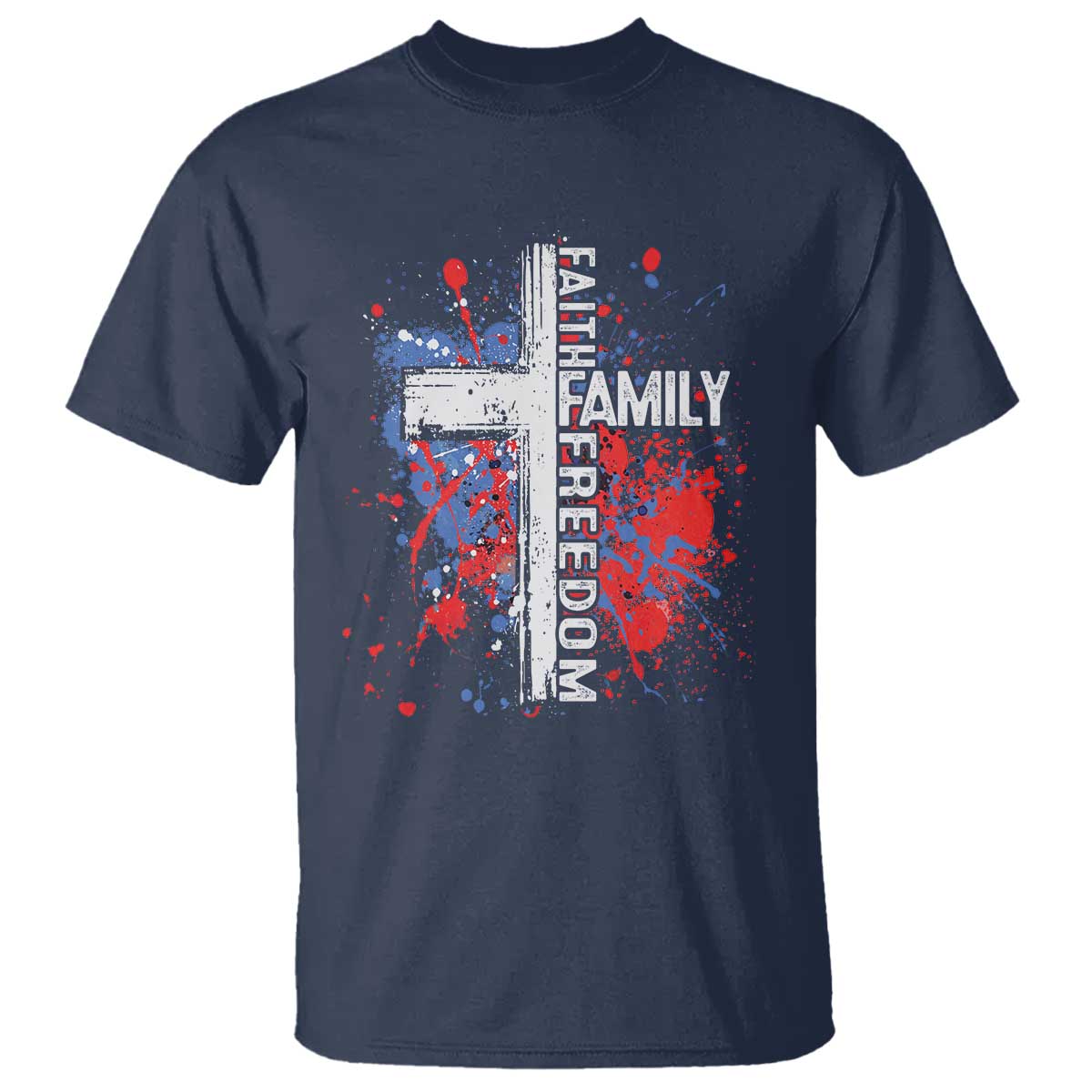 Patriotic Christian T Shirt Faith Family Freedom Vintage USA Flag Cross 4th Of July - Wonder Print Shop