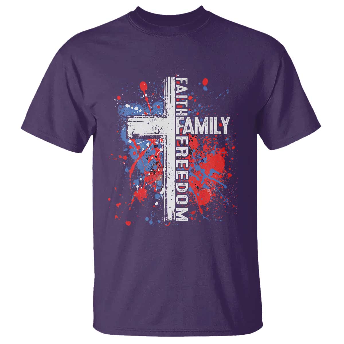 Patriotic Christian T Shirt Faith Family Freedom Vintage USA Flag Cross 4th Of July - Wonder Print Shop