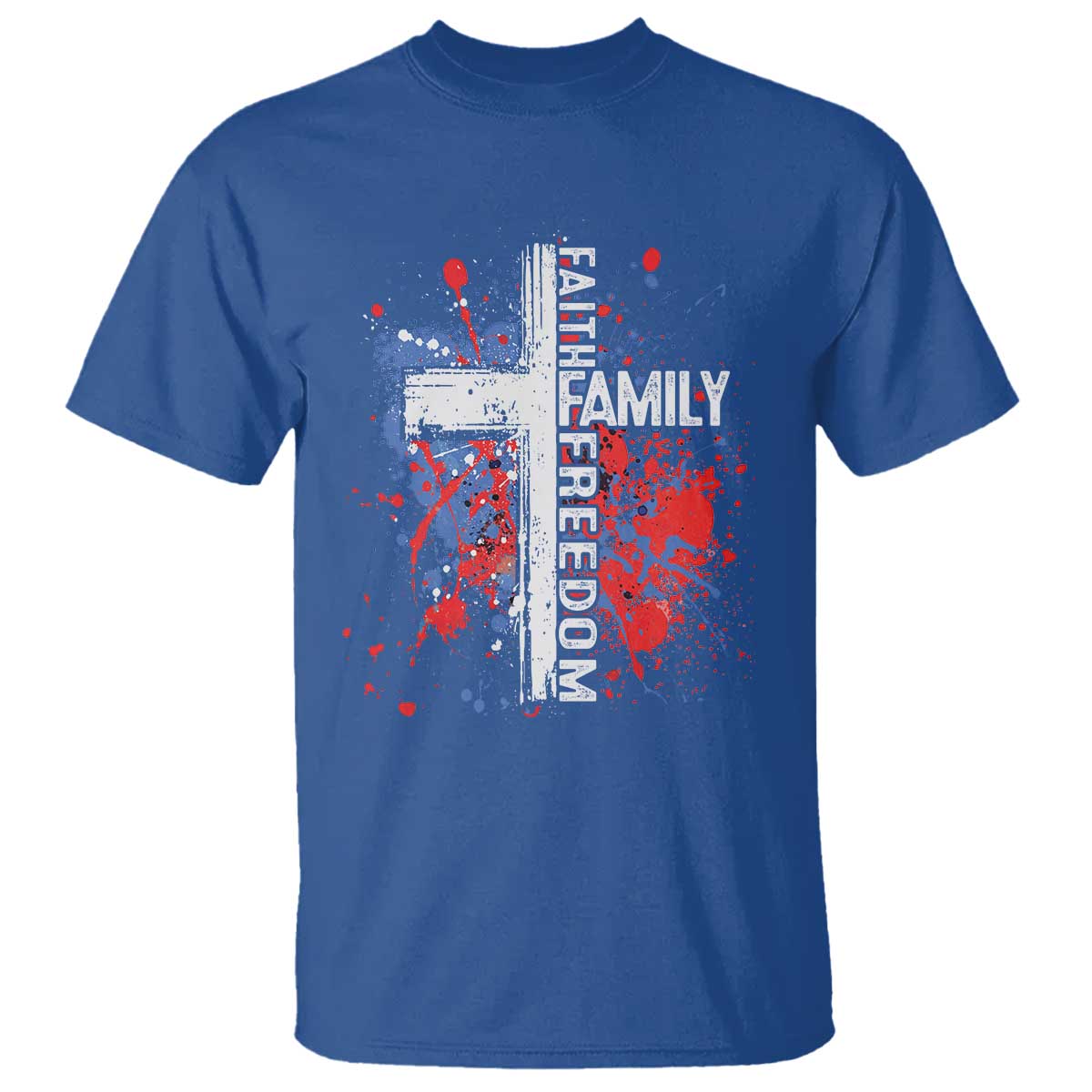 Patriotic Christian T Shirt Faith Family Freedom Vintage USA Flag Cross 4th Of July - Wonder Print Shop