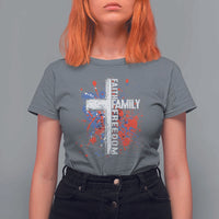 Patriotic Christian T Shirt For Women Faith Family Freedom Vintage USA Flag Cross 4th Of July - Wonder Print Shop