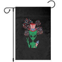 Funny Fourth Of July Alien Garden Flag American USA Flag Fireworks