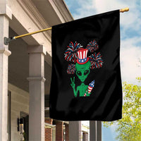 Funny Fourth Of July Alien Garden Flag American USA Flag Fireworks