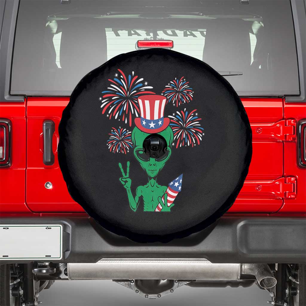 Funny Fourth Of July Alien Spare Tire Cover American USA Flag Fireworks