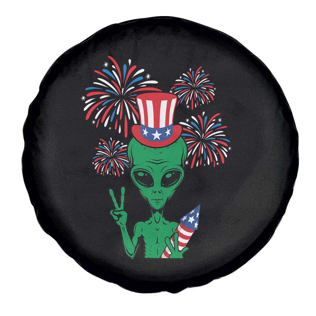 Funny Fourth Of July Alien Spare Tire Cover American USA Flag Fireworks