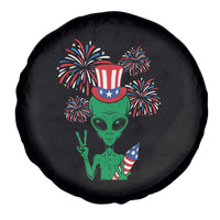 Funny Fourth Of July Alien Spare Tire Cover American USA Flag Fireworks