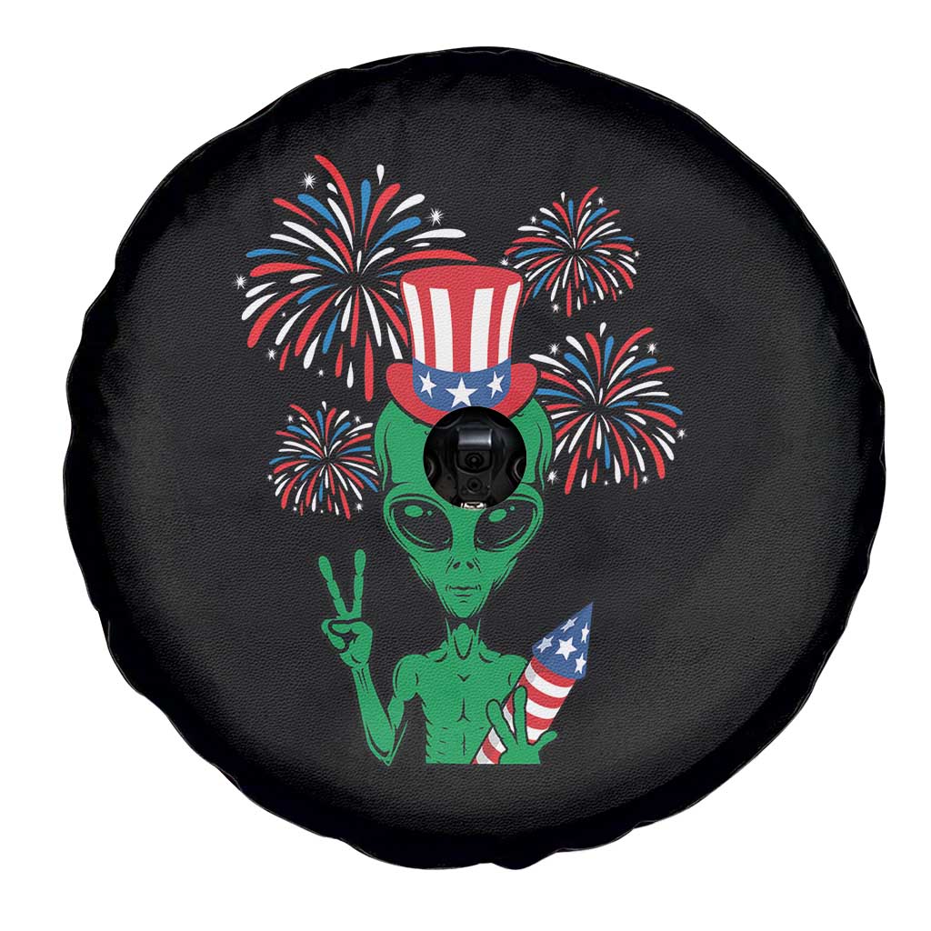 Funny Fourth Of July Alien Spare Tire Cover American USA Flag Fireworks