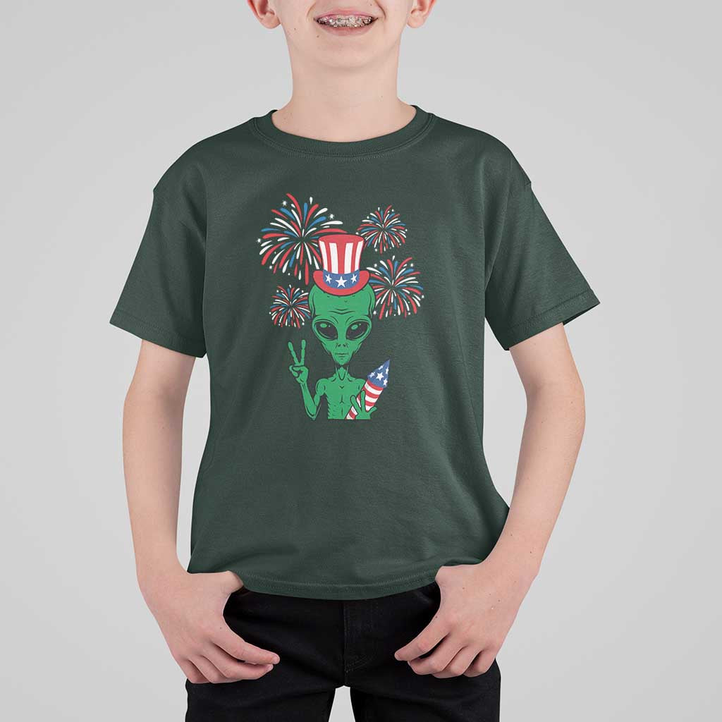Funny Fourth Of July Alien T Shirt For Kid American USA Flag Fireworks - Wonder Print Shop