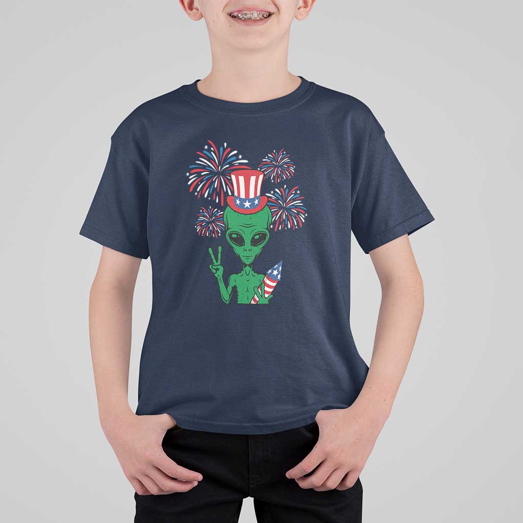 Funny Fourth Of July Alien T Shirt For Kid American USA Flag Fireworks - Wonder Print Shop