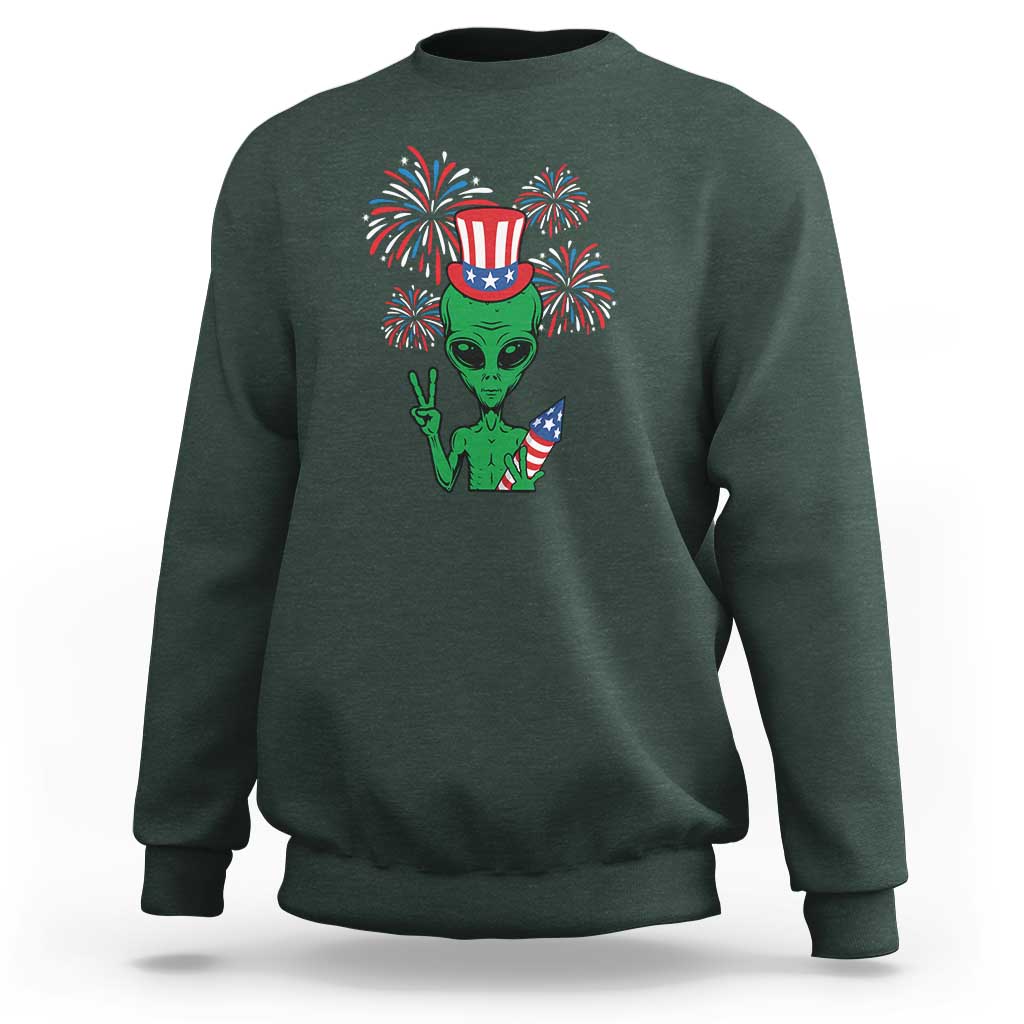 Funny Fourth Of July Alien Sweatshirt American USA Flag Fireworks - Wonder Print Shop