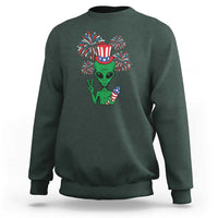 Funny Fourth Of July Alien Sweatshirt American USA Flag Fireworks - Wonder Print Shop