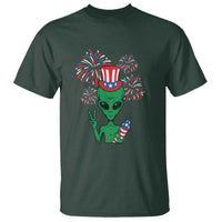 Funny Fourth Of July Alien T Shirt American USA Flag Fireworks - Wonder Print Shop