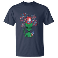 Funny Fourth Of July Alien T Shirt American USA Flag Fireworks - Wonder Print Shop