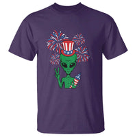 Funny Fourth Of July Alien T Shirt American USA Flag Fireworks - Wonder Print Shop