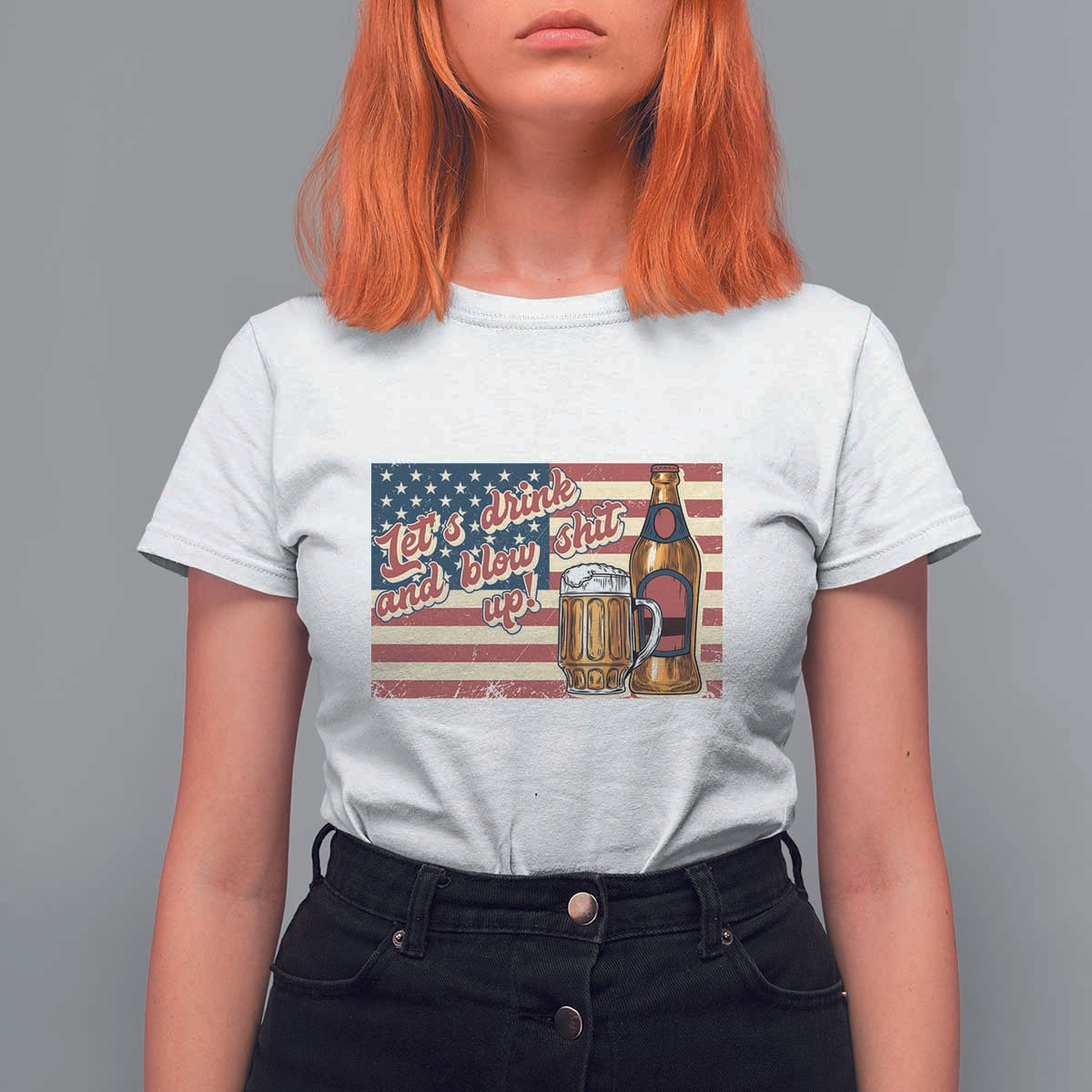 Funny 4th Of July Drinking T Shirt For Women Let's Drink And Blow Shit Up Independence Day - Wonder Print Shop