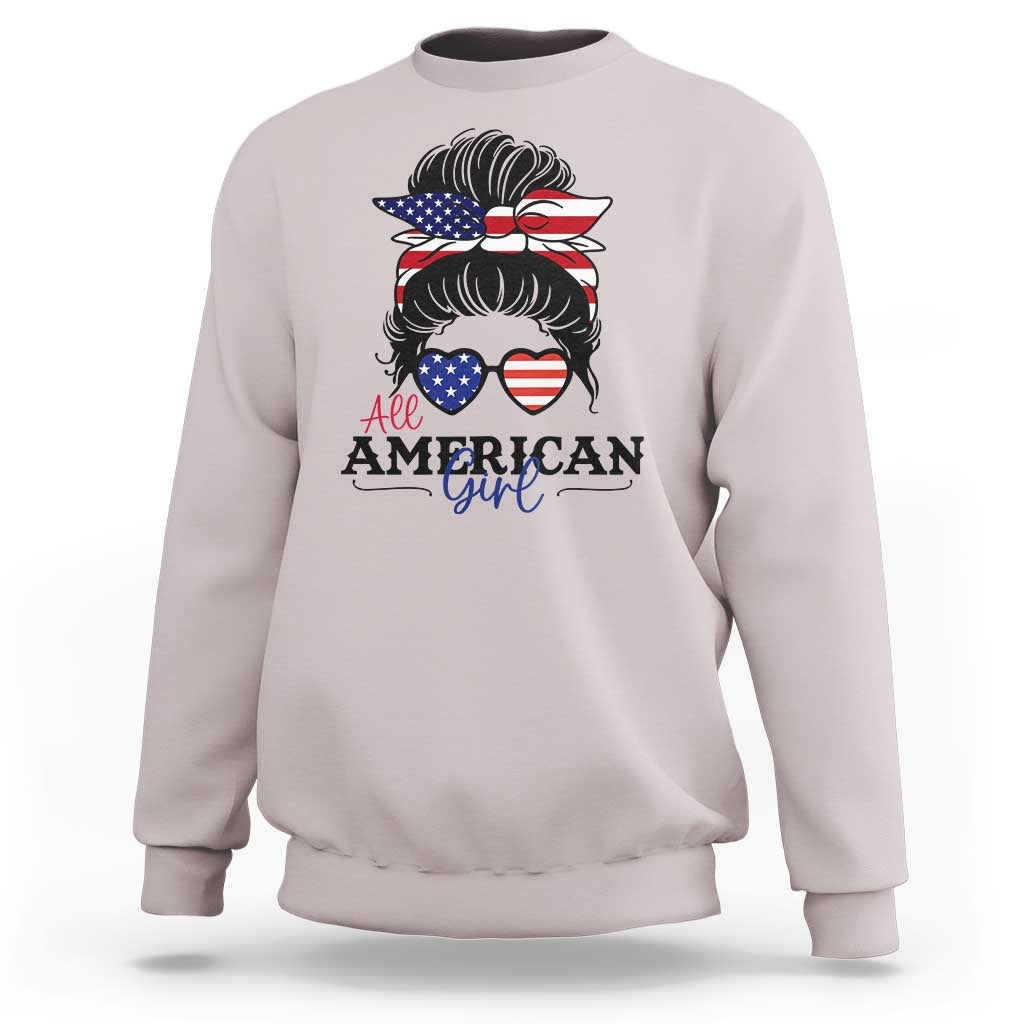 Fourth Of July Sweatshirt All American Girl USA Flag Independence Day - Wonder Print Shop