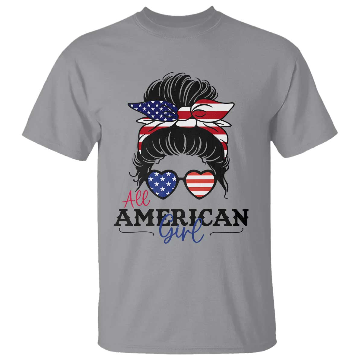 Fourth Of July T Shirt All American Girl USA Flag Independence Day - Wonder Print Shop
