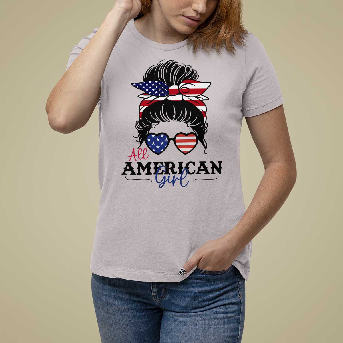 Fourth Of July T Shirt For Women All American Girl USA Flag Independence Day - Wonder Print Shop