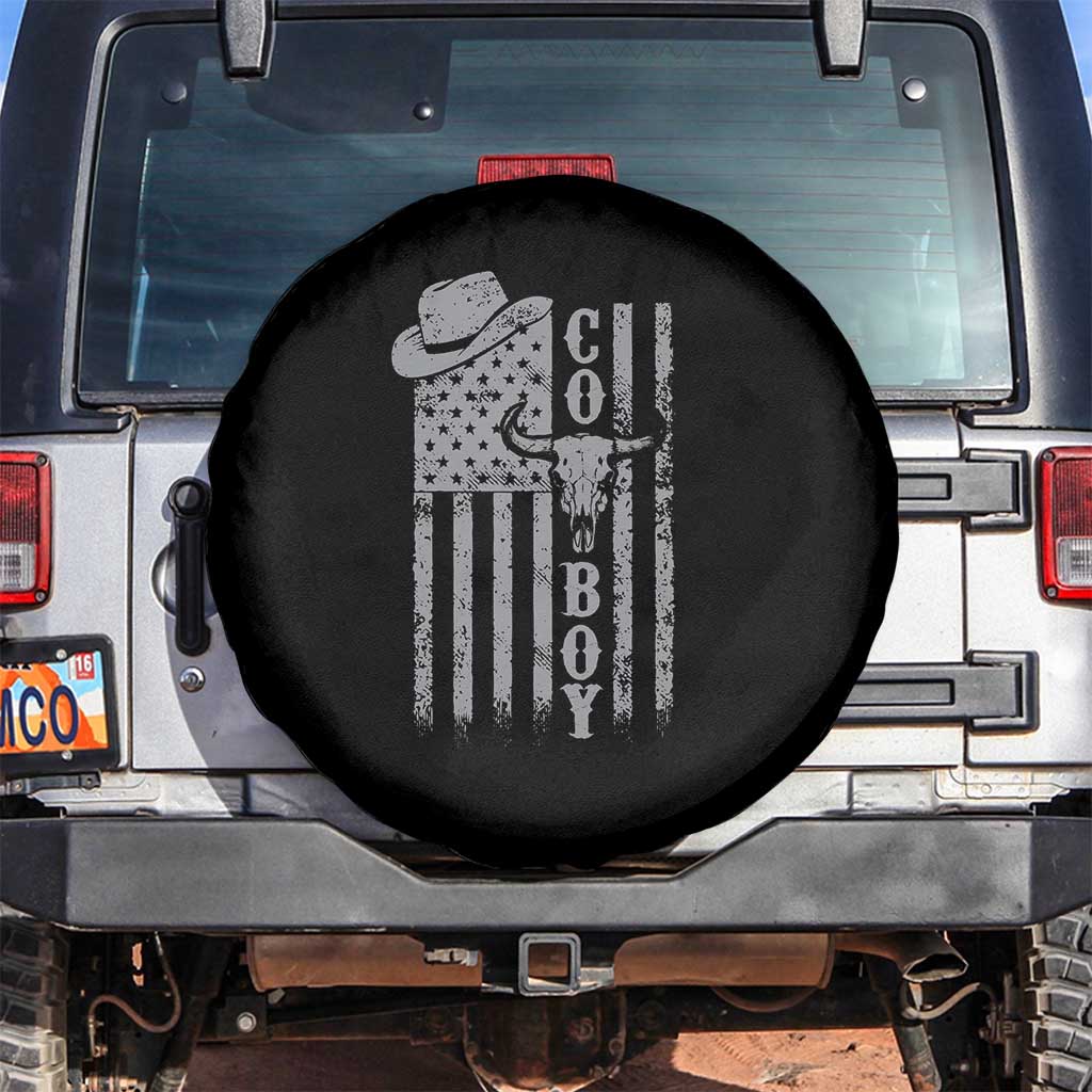 Fourth Of July Western Country Spare Tire Cover Howdy American Flag Cowboy Texas Rodeo Cow Skull
