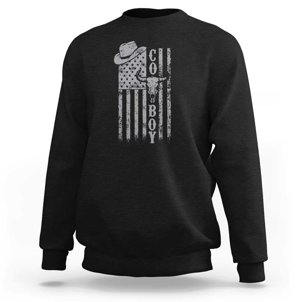 Fourth Of July Western Country Sweatshirt Howdy American Flag Cowboy Texas Rodeo Cow Skull - Wonder Print Shop