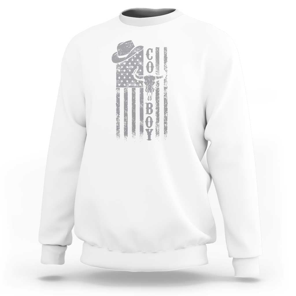 Fourth Of July Western Country Sweatshirt Howdy American Flag Cowboy Texas Rodeo Cow Skull - Wonder Print Shop