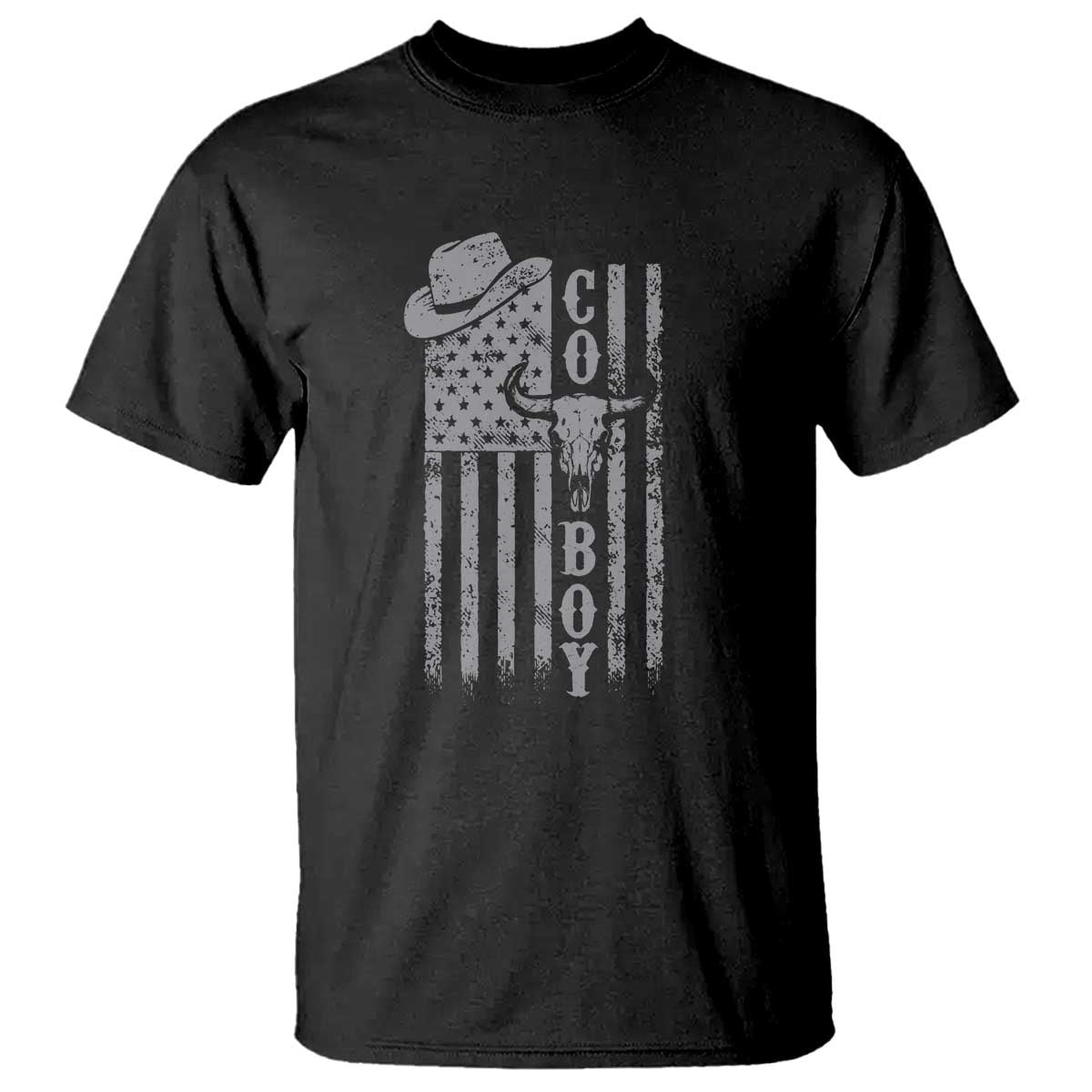 Fourth Of July Western Country T Shirt Howdy American Flag Cowboy Texas Rodeo Cow Skull - Wonder Print Shop