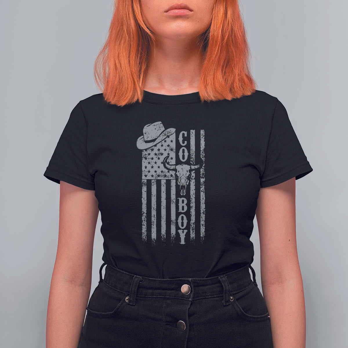 Fourth Of July Western Country T Shirt For Women Howdy American Flag Cowboy Texas Rodeo Cow Skull - Wonder Print Shop