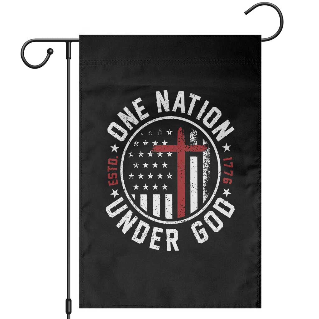 Funny One Nation Under God ESTD 1776 Garden Flag 4th Of July Patriotic Christian - Wonder Print Shop