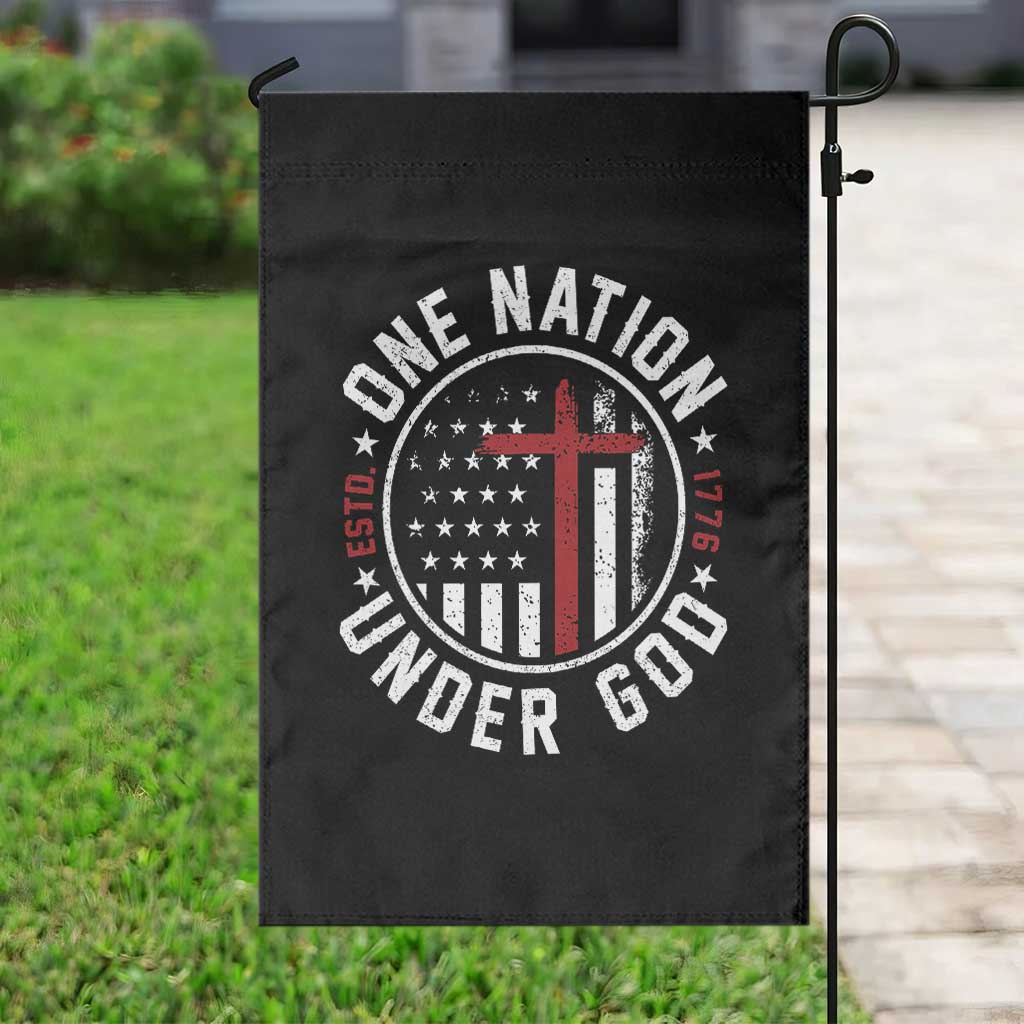 Funny One Nation Under God ESTD 1776 Garden Flag 4th Of July Patriotic Christian - Wonder Print Shop