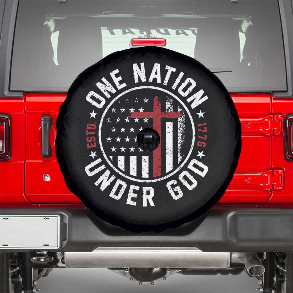 Funny One Nation Under God ESTD 1776 Spare Tire Cover 4th Of July Patriotic Christian - Wonder Print Shop