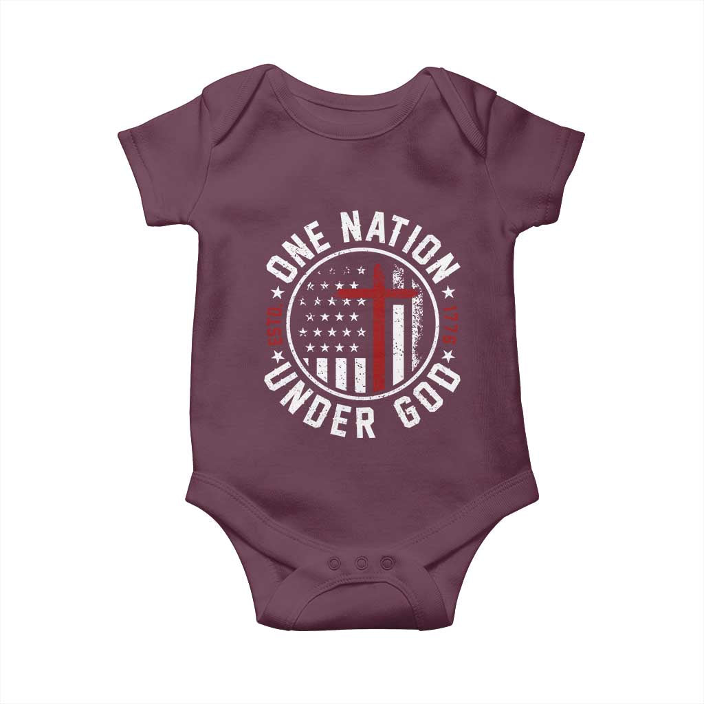 Funny One Nation Under God ESTD 1776 Baby Onesie 4th Of July Patriotic Christian - Wonder Print Shop