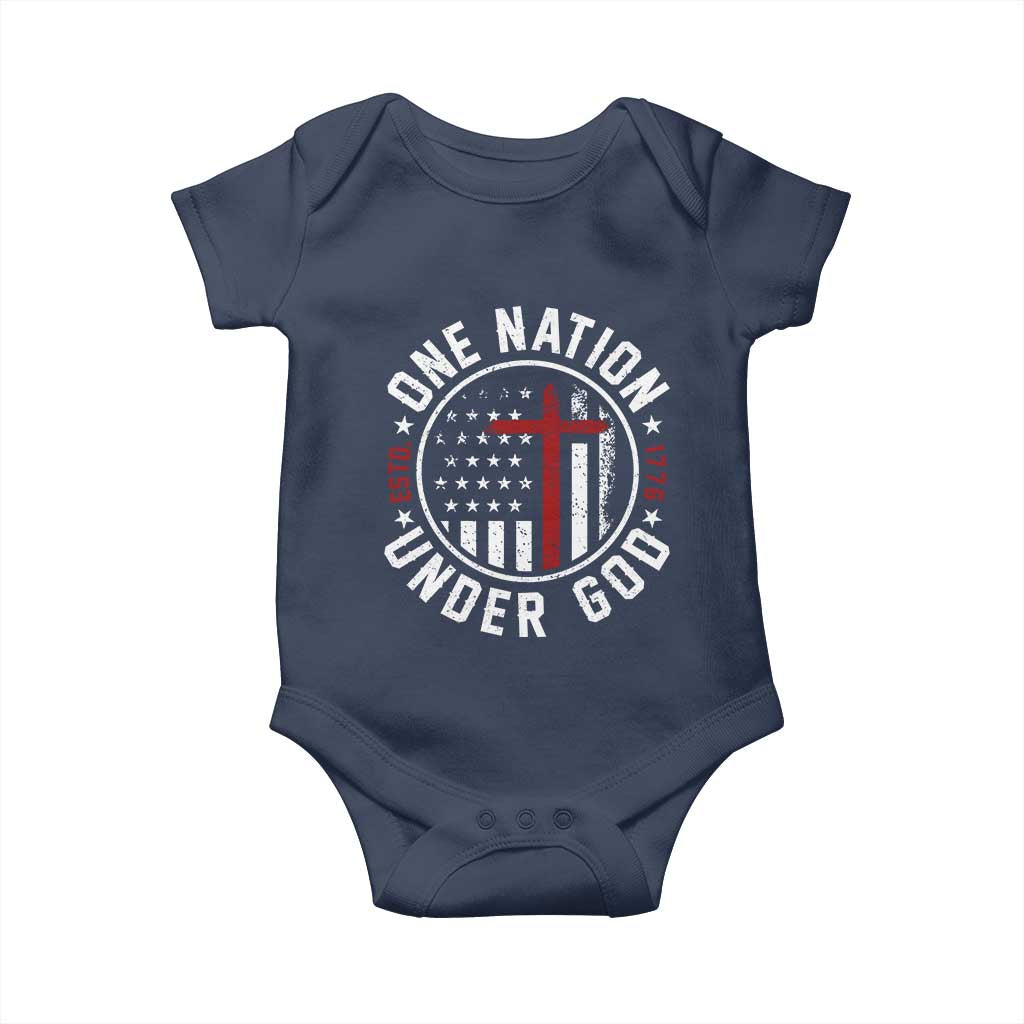 Funny One Nation Under God ESTD 1776 Baby Onesie 4th Of July Patriotic Christian - Wonder Print Shop