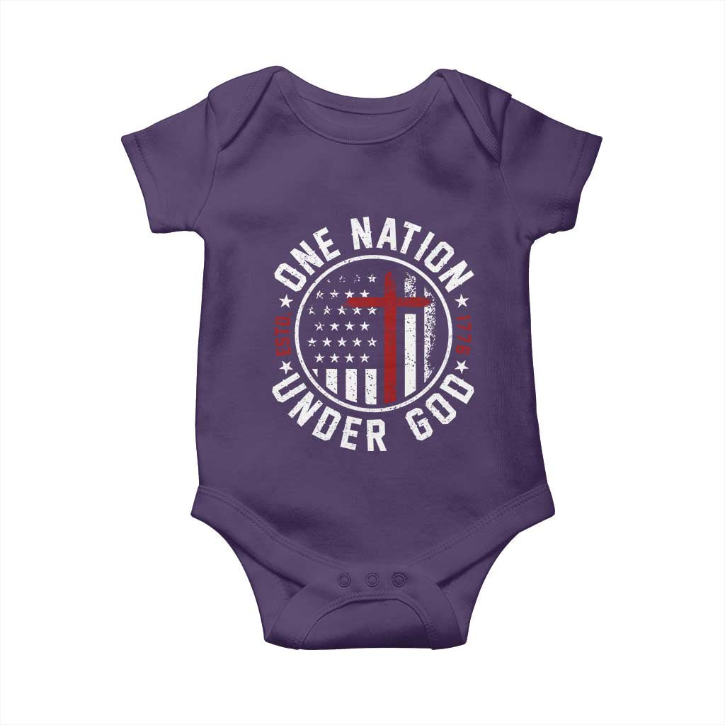 Funny One Nation Under God ESTD 1776 Baby Onesie 4th Of July Patriotic Christian - Wonder Print Shop