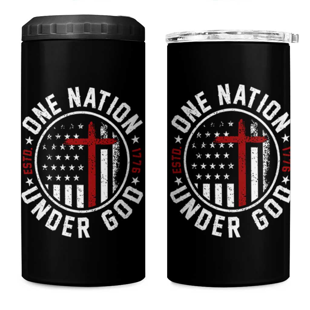 Funny One Nation Under God ESTD 1776 4 in 1 Can Cooler Tumbler 4th Of July Patriotic Christian - Wonder Print Shop