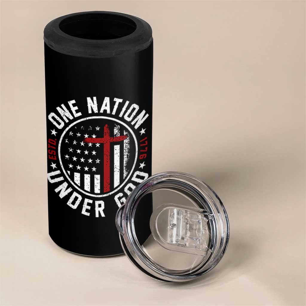 Funny One Nation Under God ESTD 1776 4 in 1 Can Cooler Tumbler 4th Of July Patriotic Christian - Wonder Print Shop