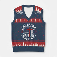 Funny One Nation Under God ESTD 1776 V-Neck Knit Sweater Vest 4th Of July Patriotic Christian - Wonder Print Shop