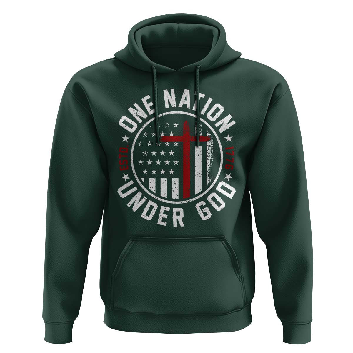 Funny One Nation Under God ESTD 1776 Hoodie 4th Of July Patriotic Christian - Wonder Print Shop