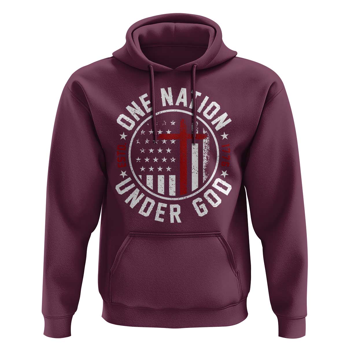 Funny One Nation Under God ESTD 1776 Hoodie 4th Of July Patriotic Christian - Wonder Print Shop