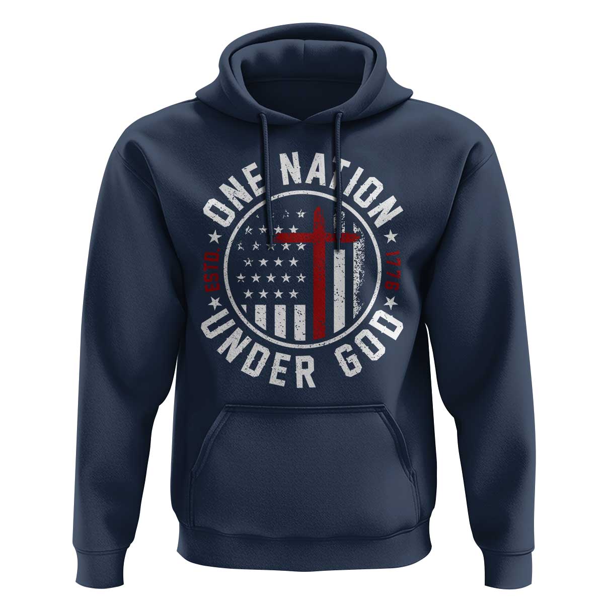 Funny One Nation Under God ESTD 1776 Hoodie 4th Of July Patriotic Christian - Wonder Print Shop