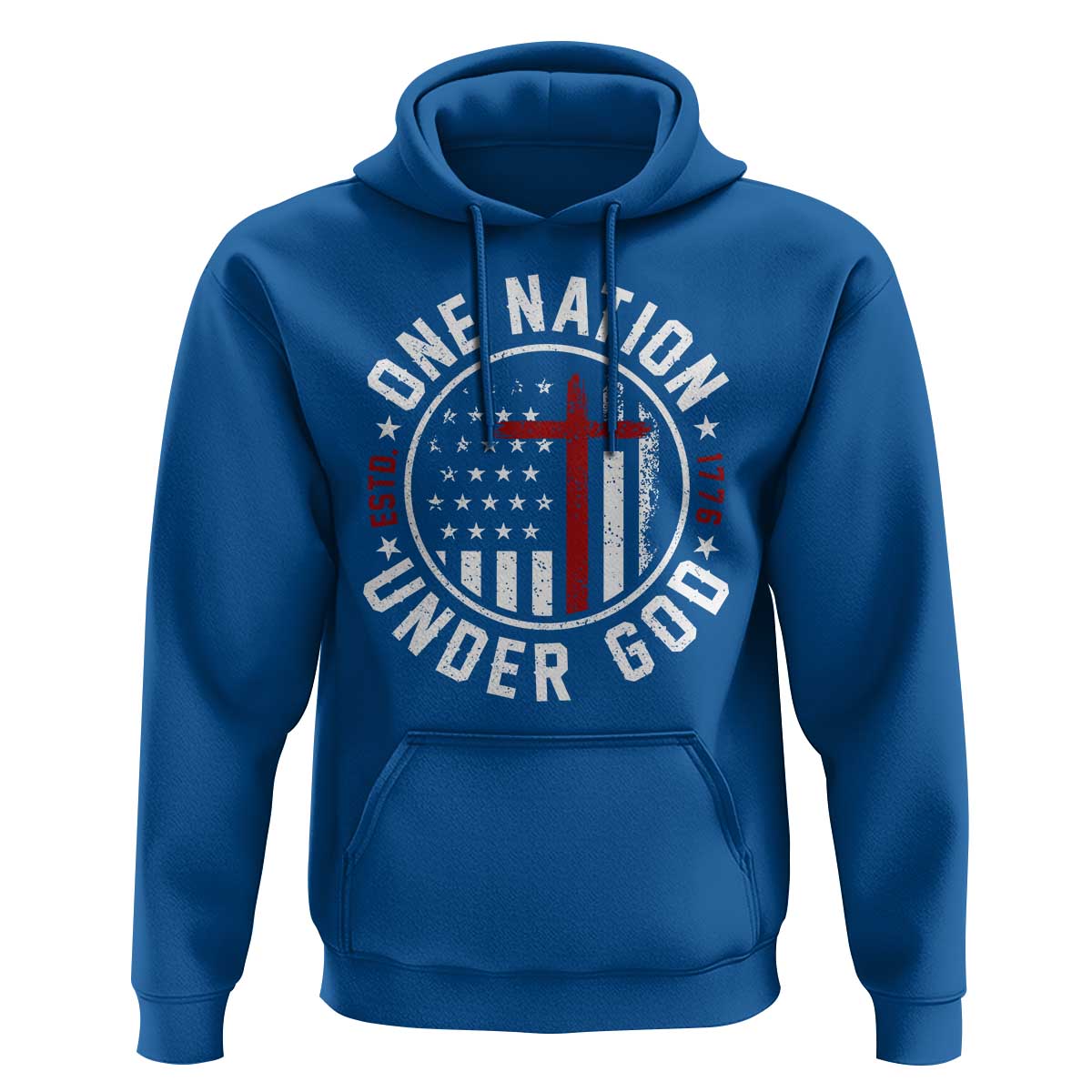Funny One Nation Under God ESTD 1776 Hoodie 4th Of July Patriotic Christian - Wonder Print Shop