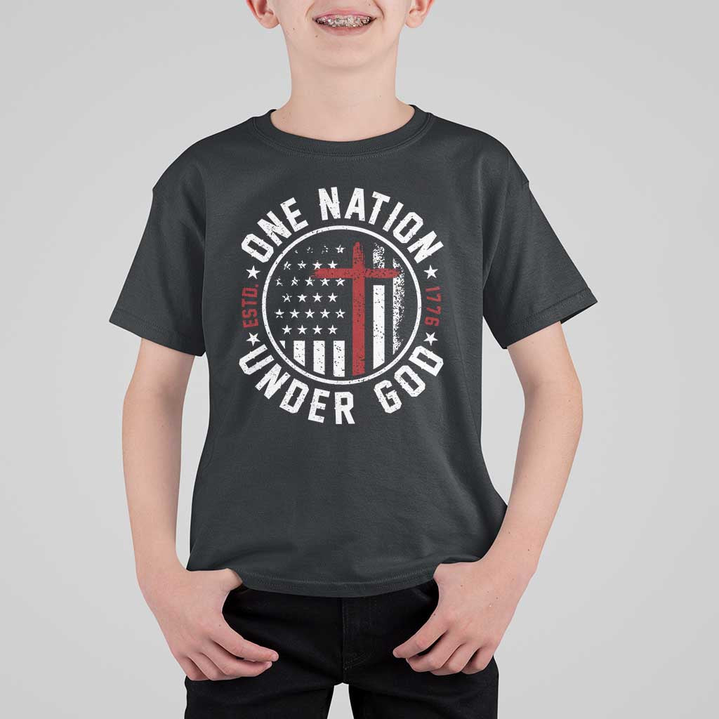Funny One Nation Under God ESTD 1776 T Shirt For Kid 4th Of July Patriotic Christian - Wonder Print Shop
