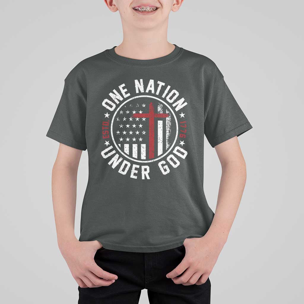 Funny One Nation Under God ESTD 1776 T Shirt For Kid 4th Of July Patriotic Christian - Wonder Print Shop