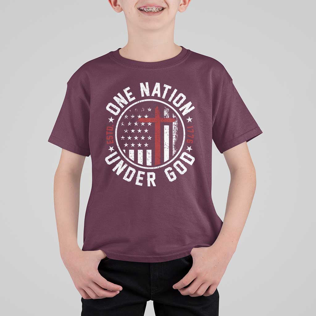 Funny One Nation Under God ESTD 1776 T Shirt For Kid 4th Of July Patriotic Christian - Wonder Print Shop