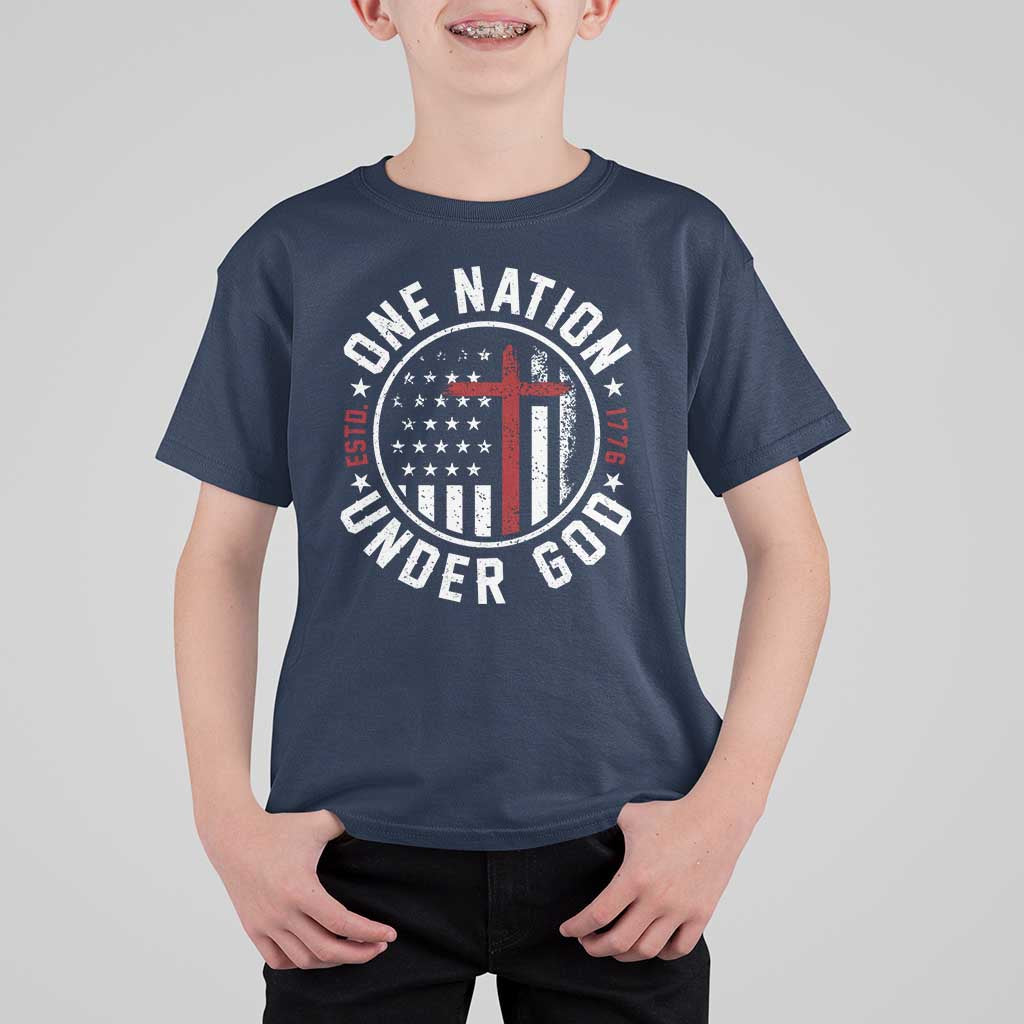 Funny One Nation Under God ESTD 1776 T Shirt For Kid 4th Of July Patriotic Christian - Wonder Print Shop