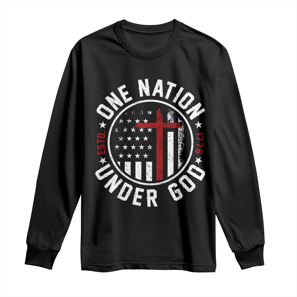 Funny One Nation Under God ESTD 1776 Long Sleeve Shirt 4th Of July Patriotic Christian - Wonder Print Shop