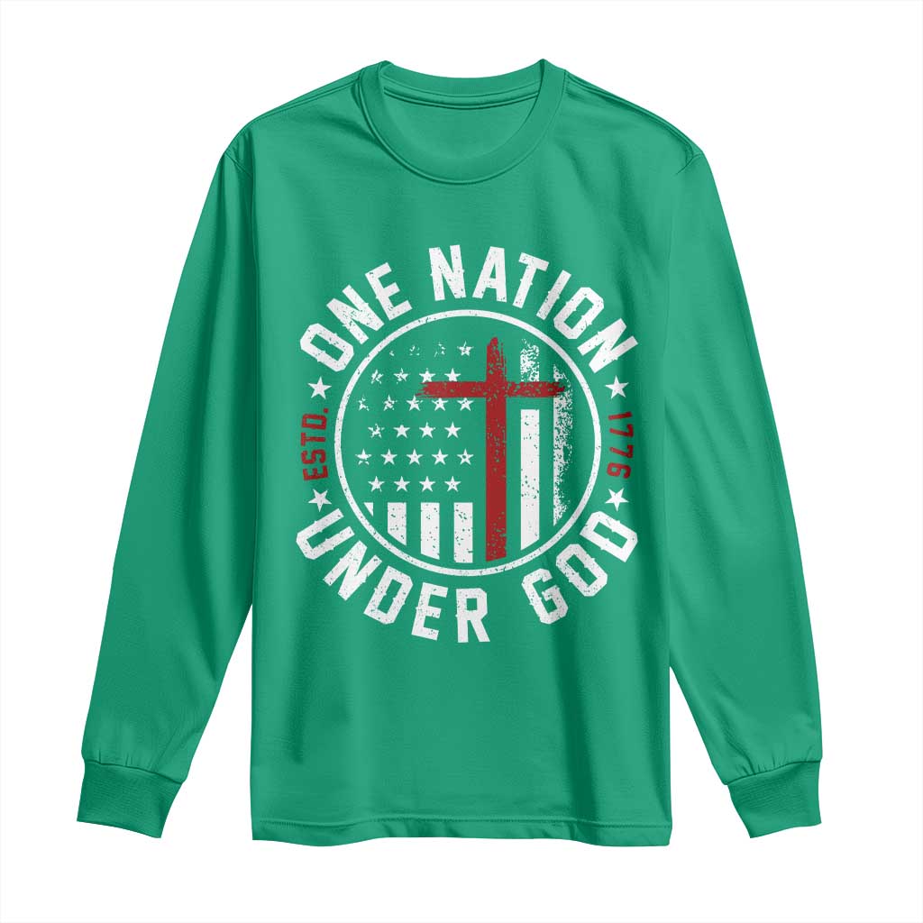 Funny One Nation Under God ESTD 1776 Long Sleeve Shirt 4th Of July Patriotic Christian - Wonder Print Shop