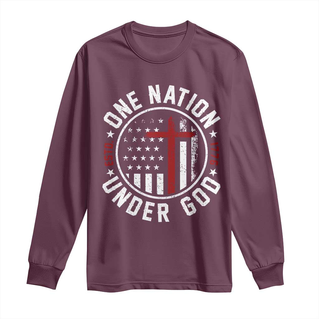 Funny One Nation Under God ESTD 1776 Long Sleeve Shirt 4th Of July Patriotic Christian - Wonder Print Shop