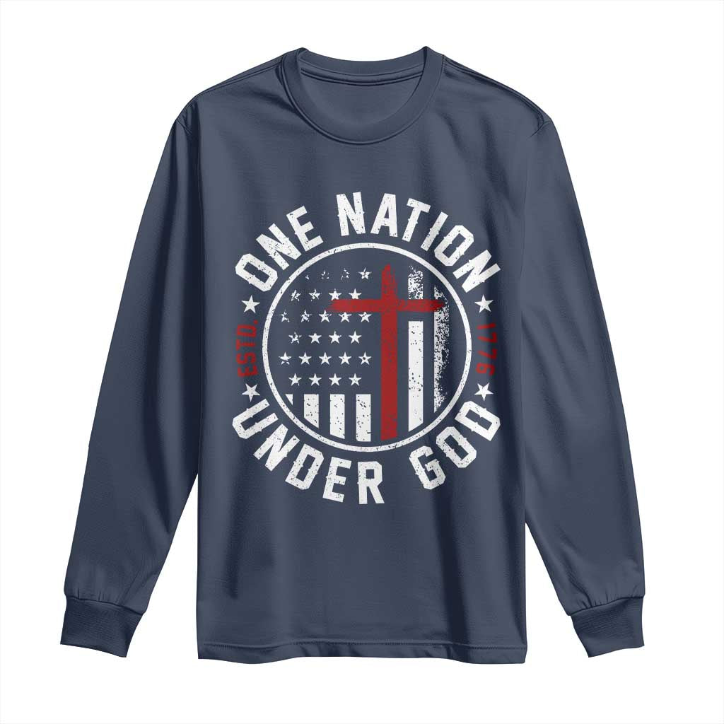 Funny One Nation Under God ESTD 1776 Long Sleeve Shirt 4th Of July Patriotic Christian - Wonder Print Shop