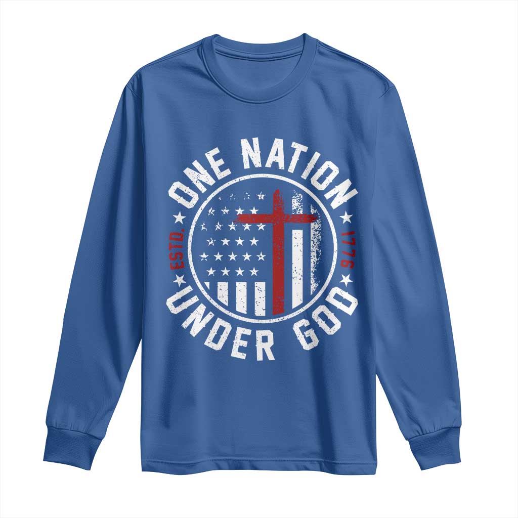 Funny One Nation Under God ESTD 1776 Long Sleeve Shirt 4th Of July Patriotic Christian - Wonder Print Shop