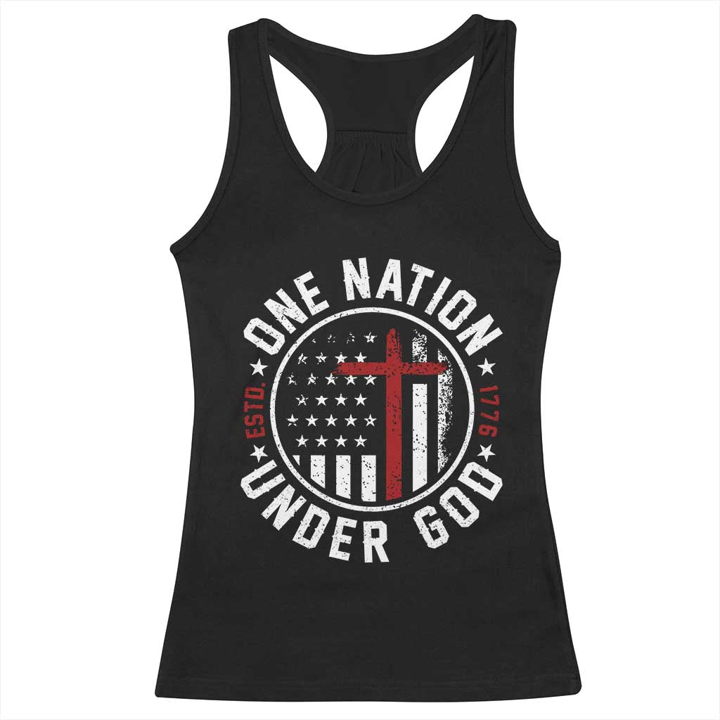 Funny One Nation Under God ESTD 1776 Racerback Tank Top 4th Of July Patriotic Christian - Wonder Print Shop