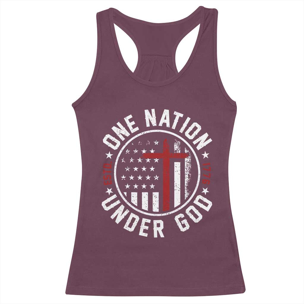 Funny One Nation Under God ESTD 1776 Racerback Tank Top 4th Of July Patriotic Christian - Wonder Print Shop